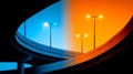 Abstract Highway Overpass at Night, Blue and Orange Royalty Free Stock Photo