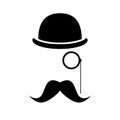Abstract hipster silhouette with bowler hat, monocle, mustache