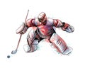 Abstract hockey goalkeeper from splash of watercolors. Hand drawn sketch. Winter sport