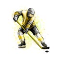 Abstract hockey player from splash of watercolors. Hand drawn sketch. Winter sport