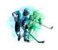 Abstract hockey player from splash of watercolors. Hand drawn sketch. Winter sport