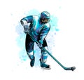 Abstract hockey player from splash of watercolors. Hand drawn sketch. Winter sport