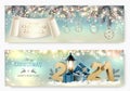 Abstract holiday christmas light banners with 2021 and gift boxes. Vector illustration Royalty Free Stock Photo