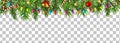 Abstract Holiday New Year and Merry Christmas Border on Transparent Background Vector Illustration Royalty Free Stock Photo