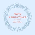 Abstract Holiday Vector Label with Retro Typography. Merry Christmas and Happy New Year Hand Drawn Sketch Wreath, Banner Royalty Free Stock Photo