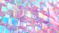 An abstract holo 3D texture with repetitive and symmetrical patterns of cubes and toruses, featuring glossy and iridescent