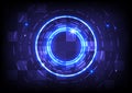 Abstract hologram hi-tech lines and neon light background. Virtual reality technology innovation. Head-up display interface.
