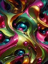 Abstract holographic iridescent background. Shiny liquid surface. Vibrant metallic flow. Colorful chrome gradients