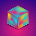 Abstract holographic liquid 3d cube on blue purple background