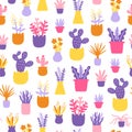 Abstract home plants colorful seamless pattern