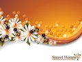 Abstract Honey Background with Working Bees and Spring Flowers Royalty Free Stock Photo