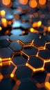 Abstract honeycomb pattern with glowing orange light and dark hexagonal cells Royalty Free Stock Photo