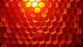 Abstract honeycomb pattern illuminated with fiery orange light, a textured hexagonal background. Generative AI Royalty Free Stock Photo