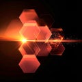 Abstract Honeycomb Pattern in Red Orange with Light Flare on Black Background Royalty Free Stock Photo