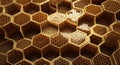 Abstract Honeycomb Texture Close-up, Hexagonal Cells, Golden Honeycomb Pattern Background Royalty Free Stock Photo