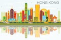 Abstract Hong Kong Skyline with Color Buildings, Blue Sky and Re