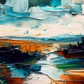 Abstract horizon painting with lake