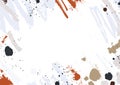 Abstract horizontal backdrop with colorful paint traces, smudges, blots and brush strokes on white background. Creative