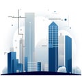 Abstract horizontal cityscape, skyline buildings, for background. Urban silhouette landscape of modern city. A visually Royalty Free Stock Photo