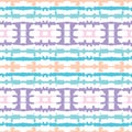 Abstract Horizontal Mirrored Pastel Colored Tie-Dye Shibori Stripes on White Backrgound Vector Seamless Pattern