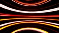 Abstract horizontal orange and golden round lines moving on black background, seamless loop. Animation. Bright shining Royalty Free Stock Photo