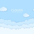 Abstract horizontal seamless paper clouds. Paper clouds on blue background. Vector illustration Royalty Free Stock Photo