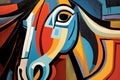 Abstract Horse Painting In The Style Of Pablo Picasso. Animals. Illustration, Generative AI