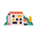 Abstract house building. Doodle architecture construction, cartoon urban real property estate. Vector illustration