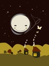 Abstract houses with full moon