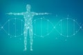 Abstract human body with molecules DNA. Medicine, science and technology concept. Illustration. Royalty Free Stock Photo