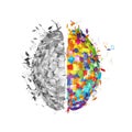Abstract human brain with colorful right part and monochromicorn left part . Visual logo of mind isolated vector illustration Royalty Free Stock Photo