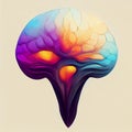 Abstract human brain flat illustration on a beige background. Scientific neuroscience. Digital illustration. AI