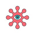 Abstract human eye pink molecule shape pop art groovy style t shirt print design vector cartoon