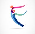 Abstract human figure logo design. Gym, fitness, running trainer vector colorful logo. Active Fitness, sport, dance web Royalty Free Stock Photo