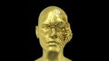 Abstract Human Head scattering into pieces, Golden face or sculpture with realistic environmental light reflections, 4K High