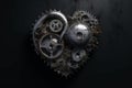 Abstract human heart made from metallic and grungy gears. Generative AI Royalty Free Stock Photo