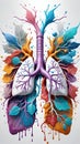 Abstract human lungs with multicolored polygon on white background