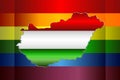 Abstract Hungary map and rainbow flag