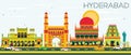 Abstract Hyderabad Skyline with Color Landmarks.
