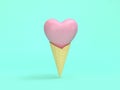abstract ice cream cone pink heart minimal green background 3d render