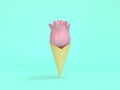 abstract ice cream cone pink rose-flower minimal green background 3d render