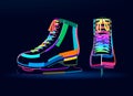 Abstract ice skates, figure skates from multicolored paints. Sport equipment. Colored drawing Royalty Free Stock Photo