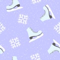 Abstract Ice Skating Boots And Snowflakes Pattern, Seamless Pattern, Vector Illustration.