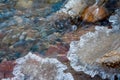 Abstract ice frozen surface over the spring stream