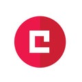 Abstract icon based on the letter C, red round web icon - vector
