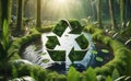 Abstract icon representing the ecological call to recycle and reuse in the form of a pond with a recycling symbol Royalty Free Stock Photo