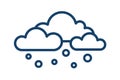 Abstract icon with snow or hail falling from clouds. Snowy weather logo in line art style. Snowfall sign. Contoured flat