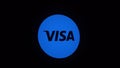 Abstract icon of visa crumbling into small particles on black background, non-cash money concept. Animation. Blue