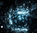 Abstract icy-blue sparkling underwater fractal background with spotlights on black background. Fractal art Royalty Free Stock Photo