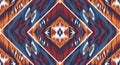Abstract Ikat Diamond Geometric Seamless Pattern in Blue Red Orange White Background Royalty Free Stock Photo